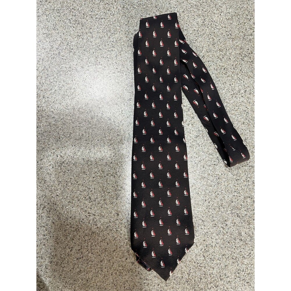 Vintage Polo Ralph Lauren Sailboat Pattern Black & White Mens Neck Tie 100% Silk